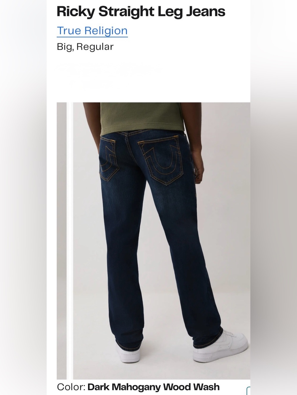 True Religion Ricky Relaxed Straight Cut Jeans in Dk Mahogany Wood Wash size 33